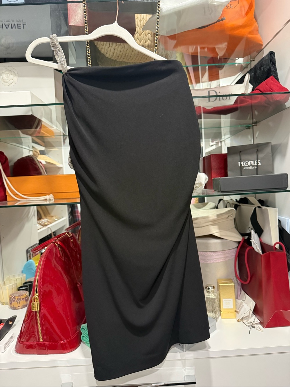 Zara Black One-Shoulder Midi Skirt with Draped Silhouette